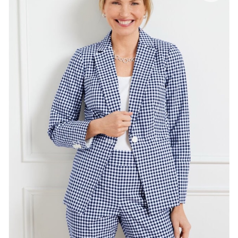 Talbots Navy and White Gingham Blazer NWT